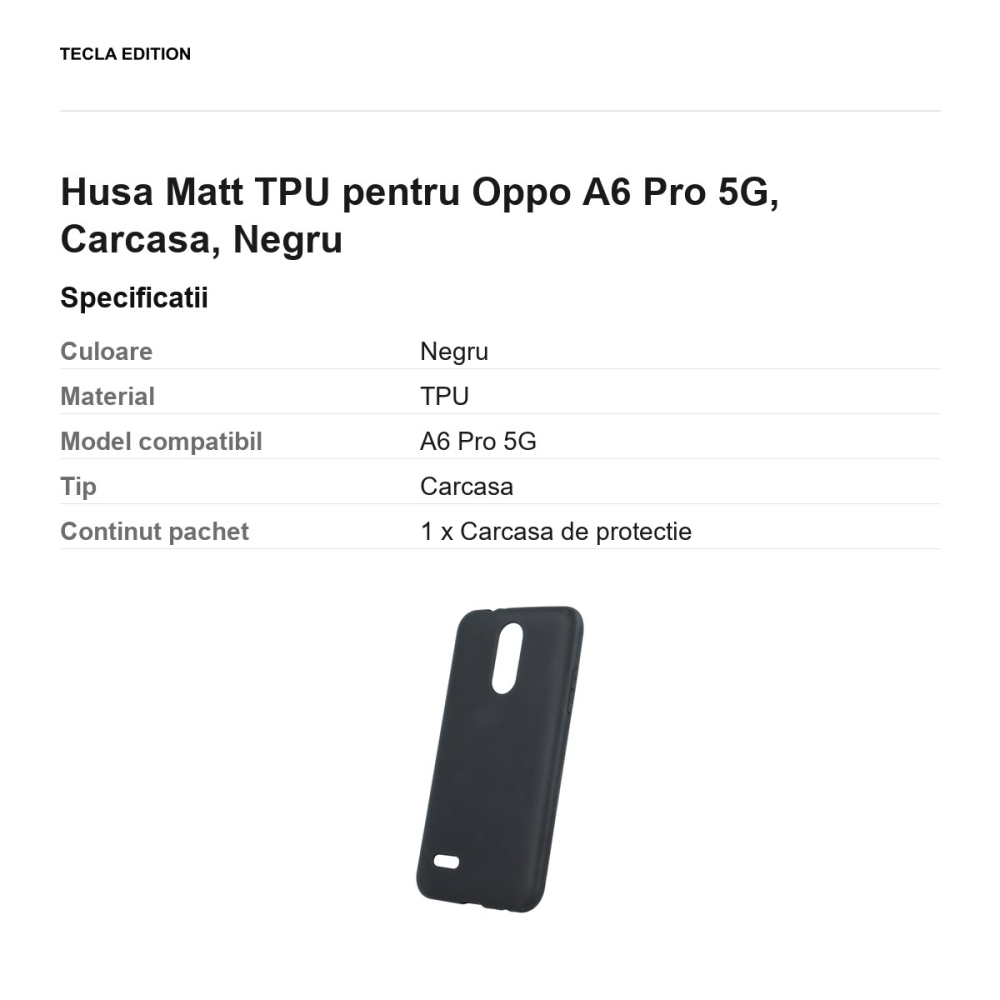 Husa Matt TPU pentru Oppo A6 Pro 5G, Carcasa, Negru [3]
