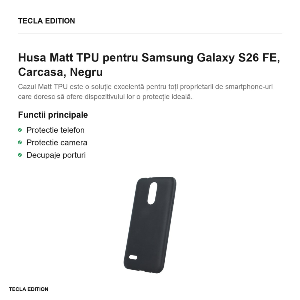Husa Matt TPU pentru Samsung Galaxy S26 FE, Carcasa, Negru [2]