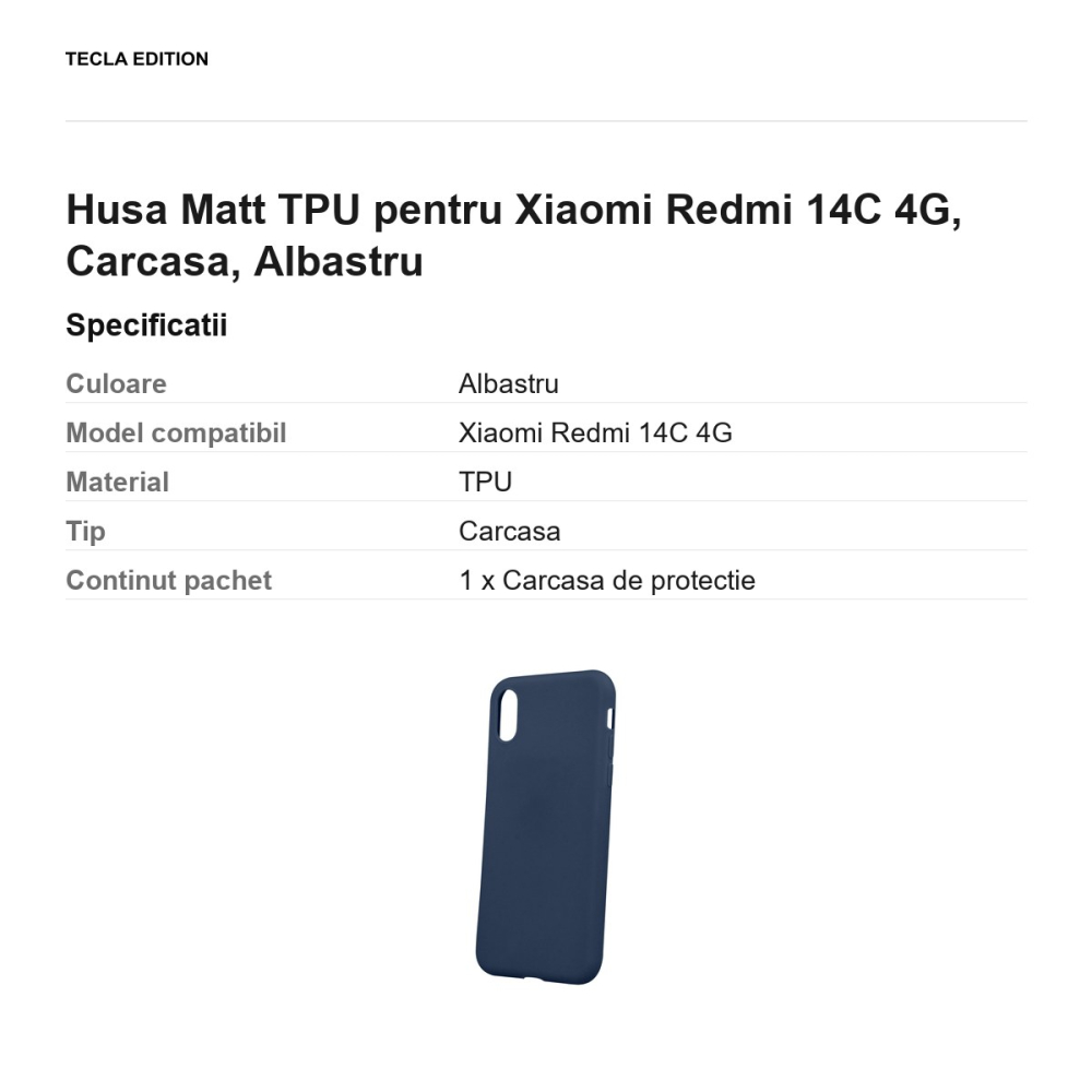 Husa Matt TPU pentru Xiaomi Redmi 14C 4G, Carcasa, Albastru [3]