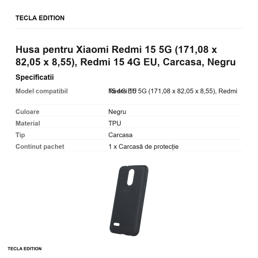 Husa Matt TPU pentru Xiaomi Redmi 15 5G, Redmi 15 4G EU, Carcasa, Negru [3]