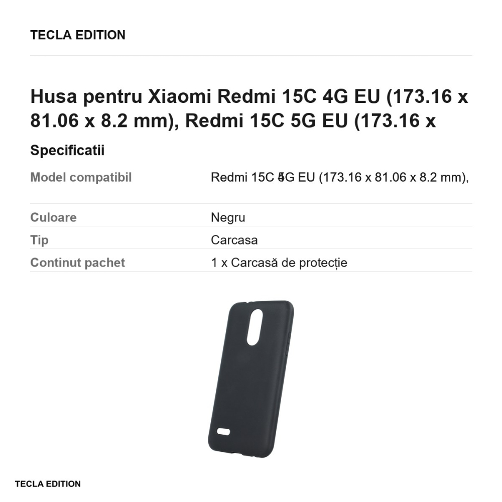 Husa Matt TPU pentru Xiaomi Redmi 15C 4G EU, Redmi 15C 5G EU, Carcasa, Negru [3]