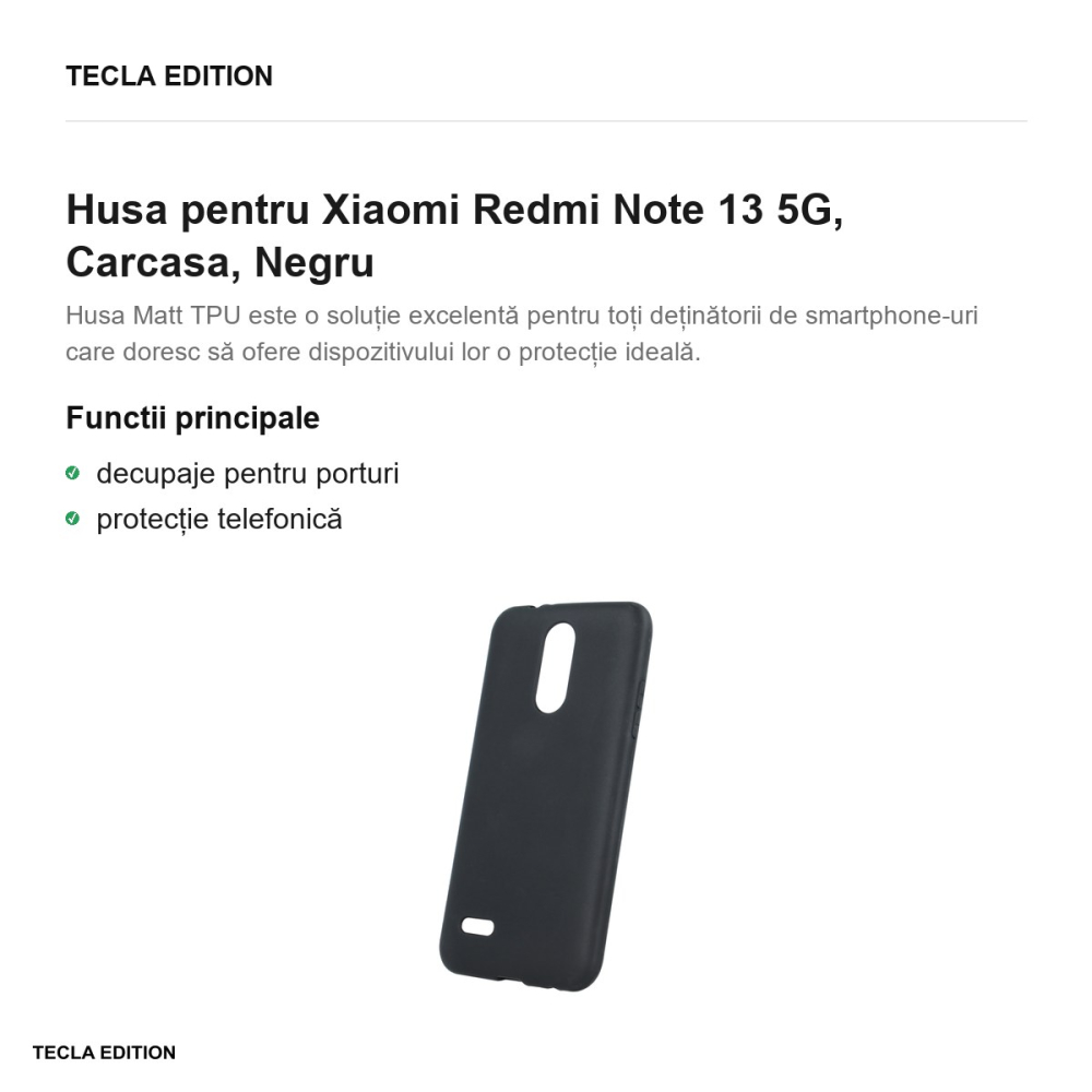 Husa Matt TPU pentru Xiaomi Redmi Note 13 5G, Carcasa, Negru [2]