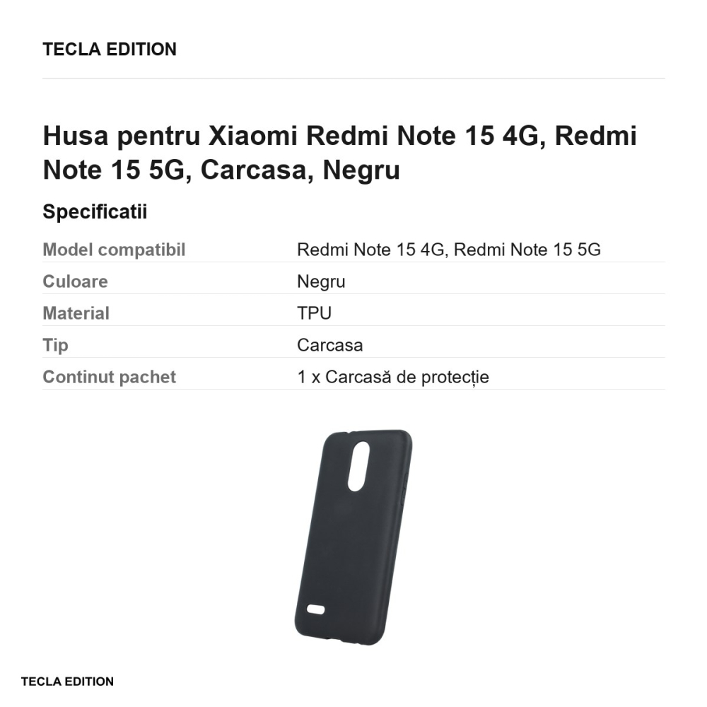 Husa Matt TPU pentru Xiaomi Redmi Note 15 4G, Redmi Note 15 5G, Carcasa, Negru [3]