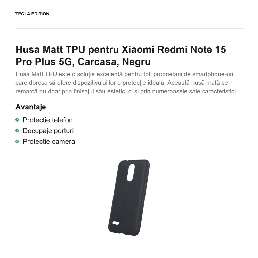 Husa Matt TPU pentru Xiaomi Redmi Note 15 Pro Plus 5G, Carcasa, Negru [2]