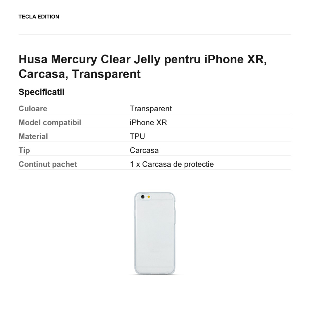 Husa Mercury Clear Jelly pentru iPhone XR, Carcasa, Transparent [3]