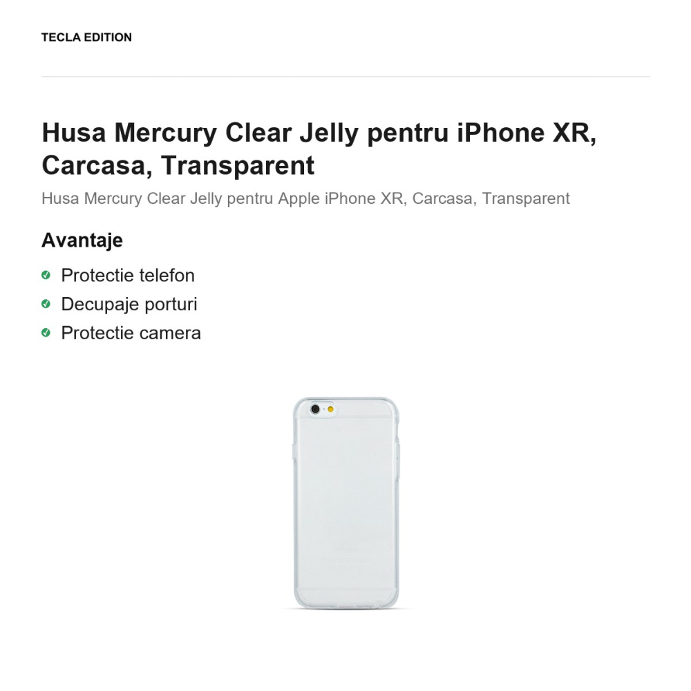 Husa Mercury Clear Jelly pentru iPhone XR, Carcasa, Transparent [2]