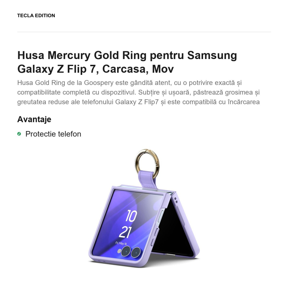 Husa Mercury Gold Ring pentru Samsung Galaxy Z Flip 7, Carcasa, Mov [2]