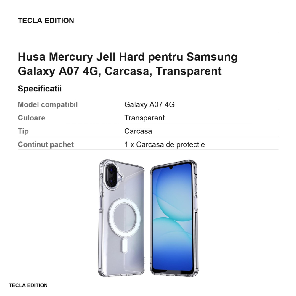Husa Mercury Jell Hard pentru Samsung Galaxy A07 4G, Carcasa, Transparent [3]