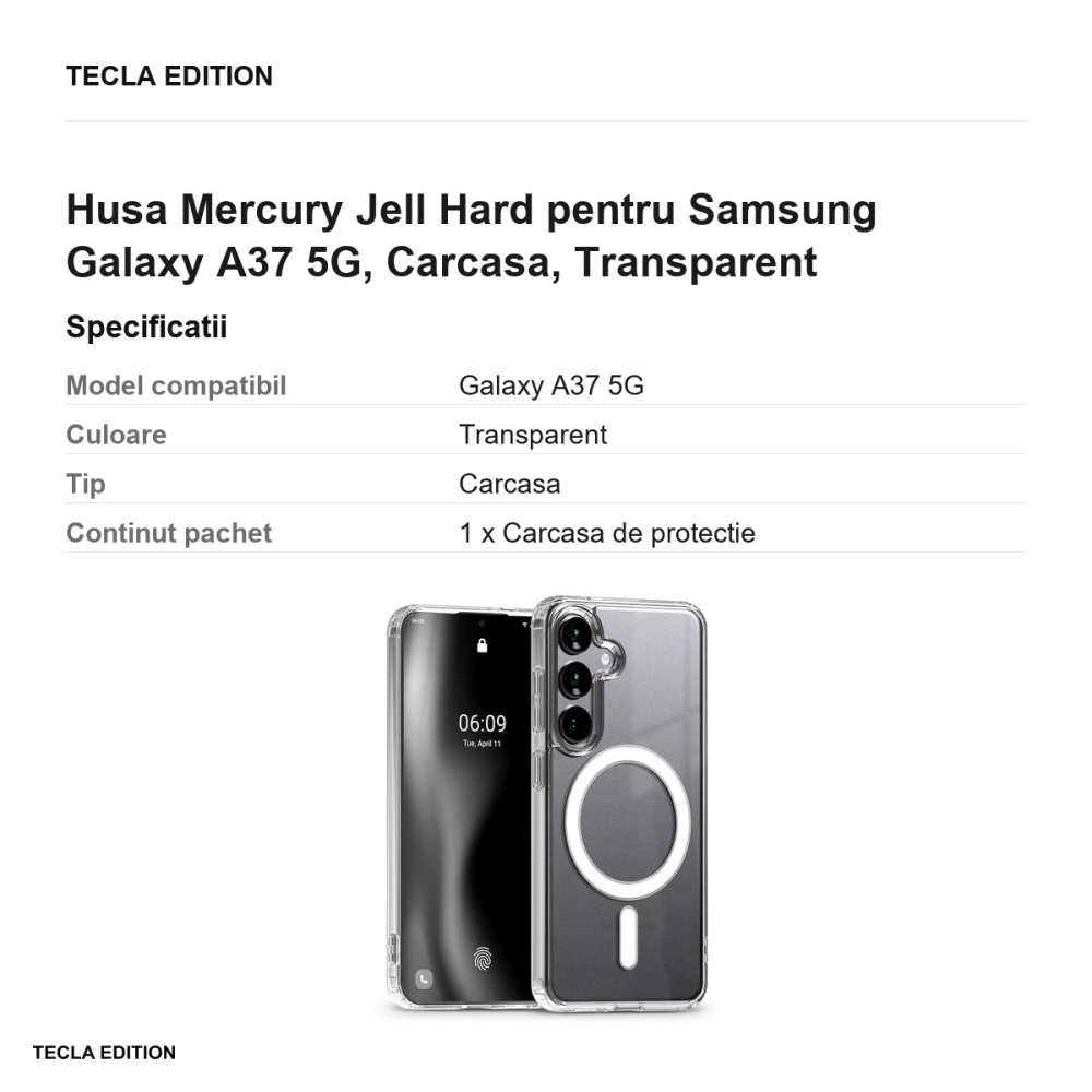 Husa Mercury Jell Hard pentru Samsung Galaxy A37 5G, Carcasa, Transparent [3]