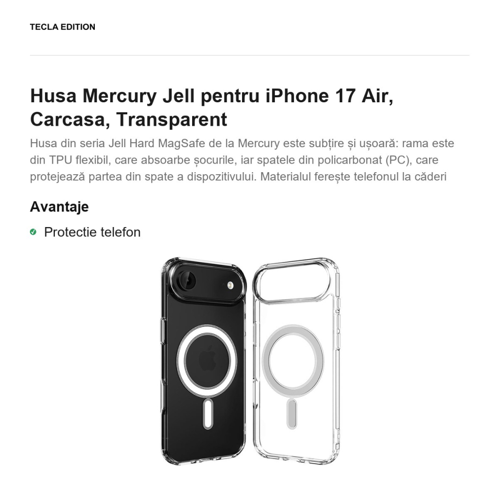 Husa Mercury Jell pentru iPhone 17 Air, Carcasa, Transparent [2]