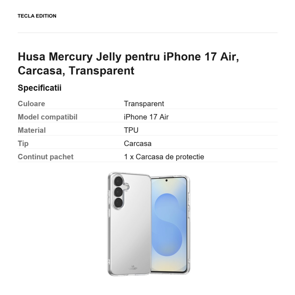 Husa Mercury Jelly pentru iPhone 17 Air, Carcasa, Transparent [3]