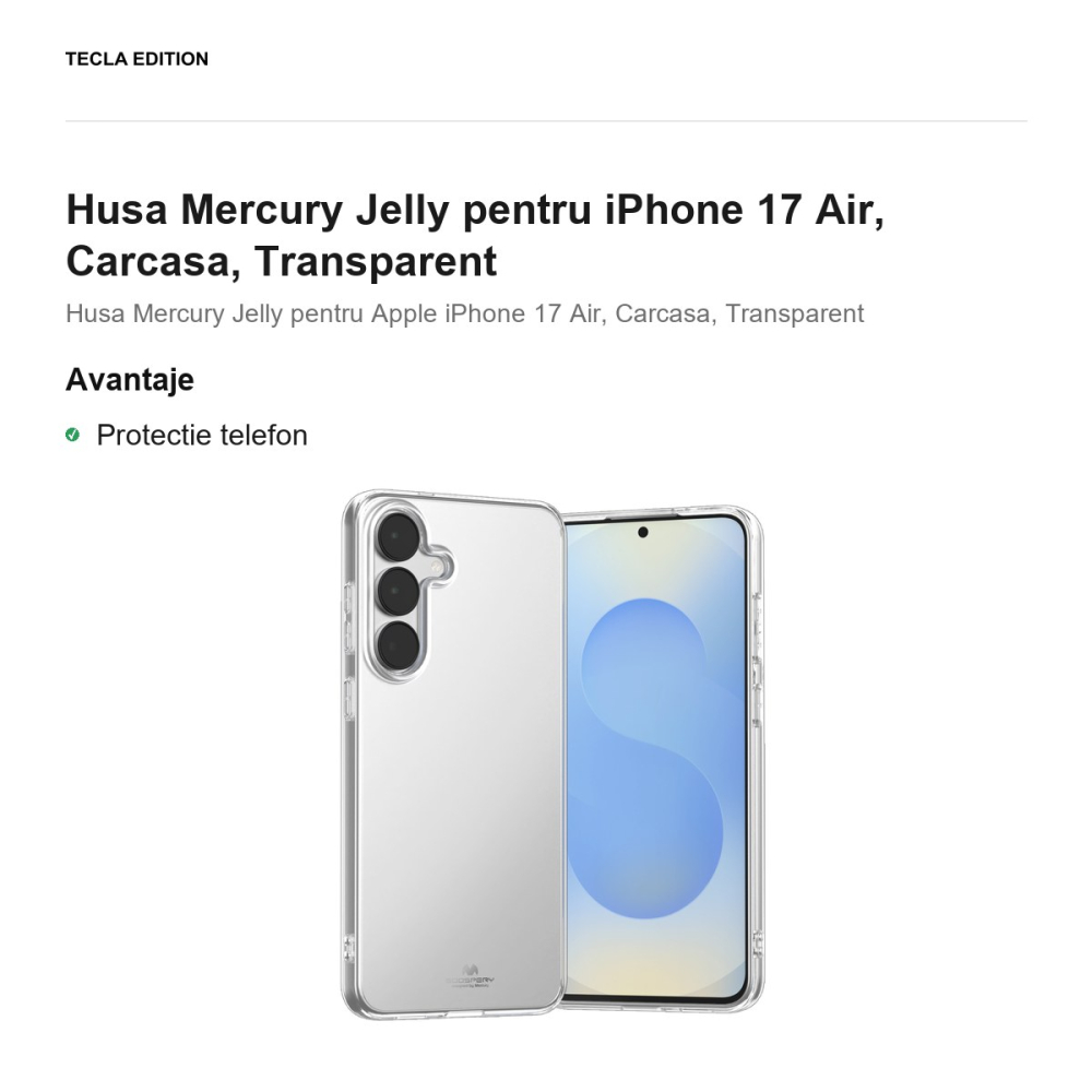 Husa Mercury Jelly pentru iPhone 17 Air, Carcasa, Transparent [2]