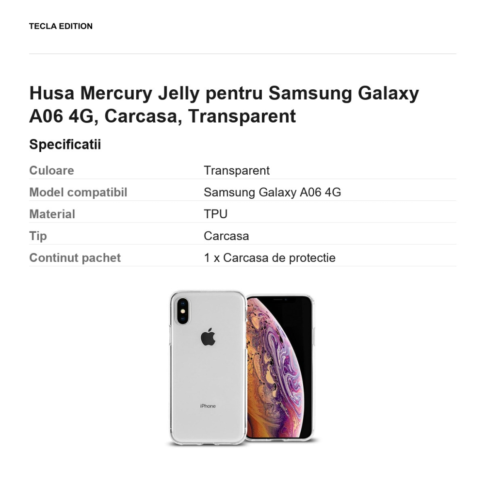 Husa Mercury Jelly pentru Samsung Galaxy A06 4G, Carcasa, Transparent [3]