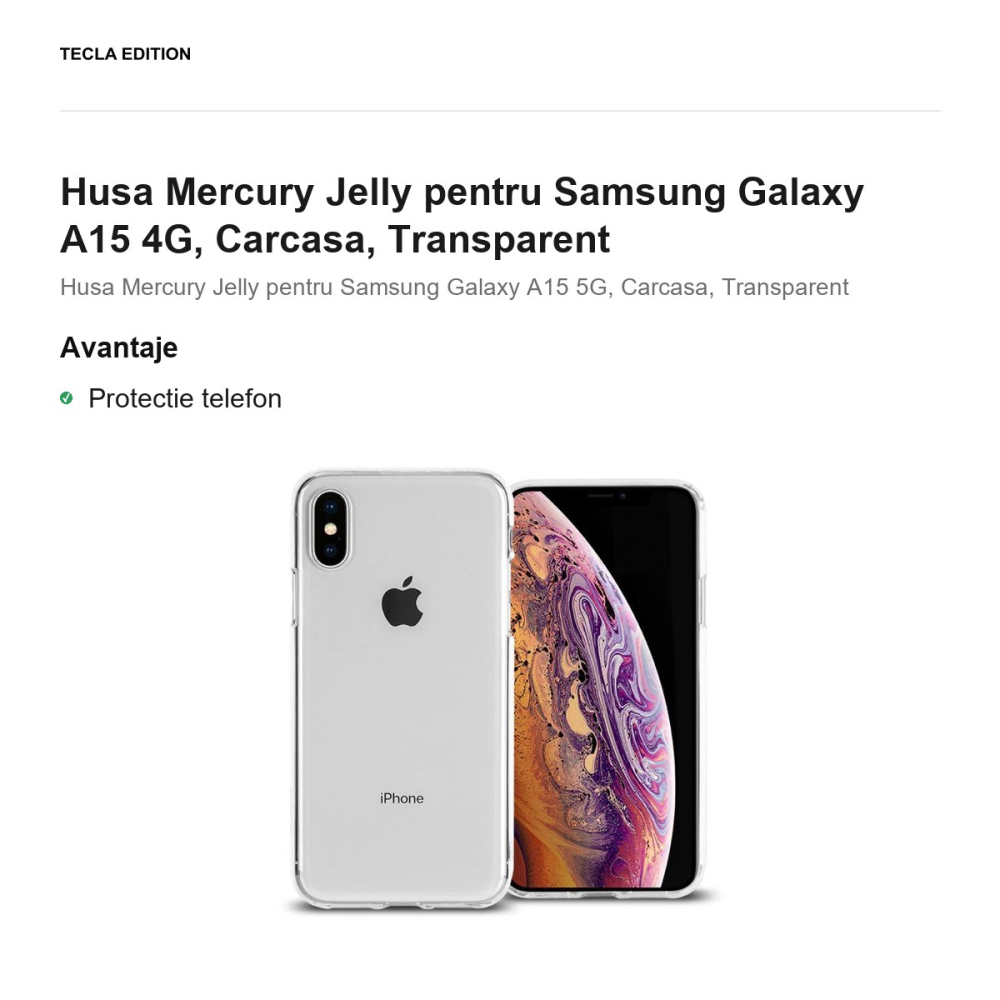 Husa Mercury Jelly pentru Samsung Galaxy A15 4G, Carcasa, Transparent [2]