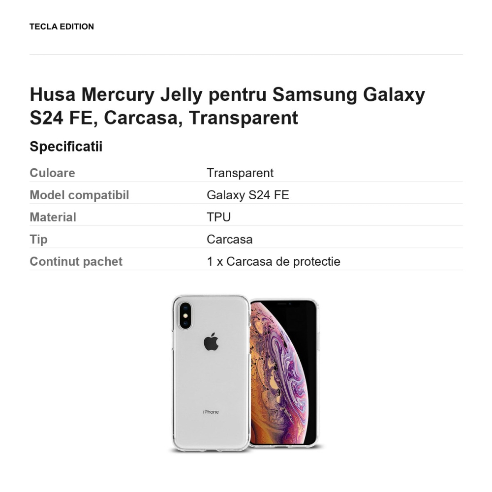 Husa Mercury Jelly pentru Samsung Galaxy S24 FE, Carcasa, Transparent [3]