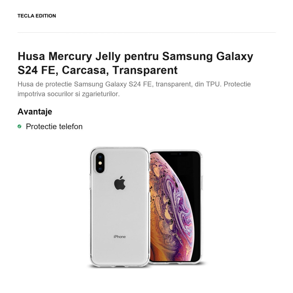Husa Mercury Jelly pentru Samsung Galaxy S24 FE, Carcasa, Transparent [2]