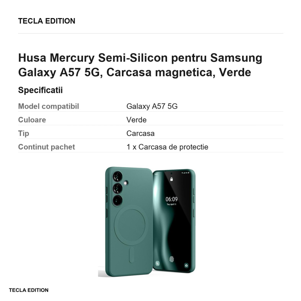 Husa Mercury Semi-Silicon pentru Samsung Galaxy A57 5G, Carcasa magnetica, Verde [3]