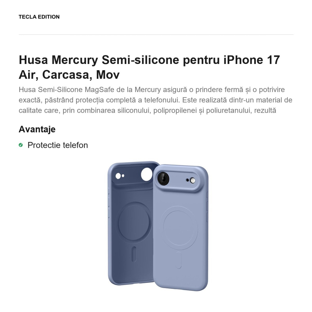 Husa Mercury Semi-silicone pentru iPhone 17 Air, Carcasa, Mov [2]