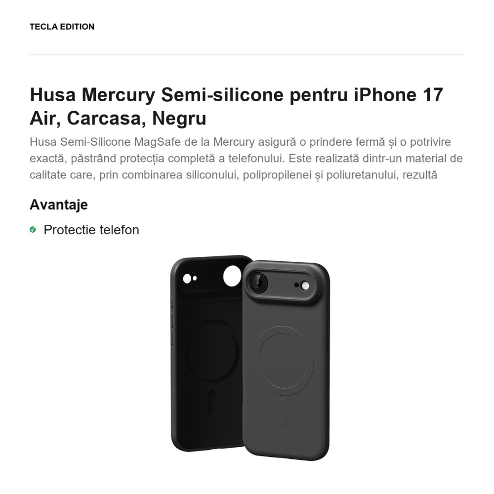 Husa Mercury Semi-silicone pentru iPhone 17 Air, Carcasa, Negru [2]