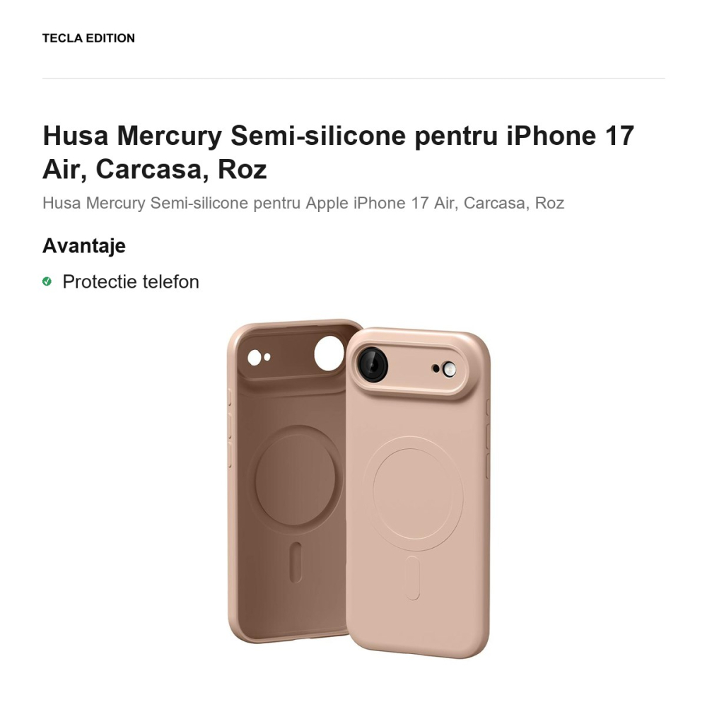 Husa Mercury Semi-silicone pentru iPhone 17 Air, Carcasa, Roz [2]