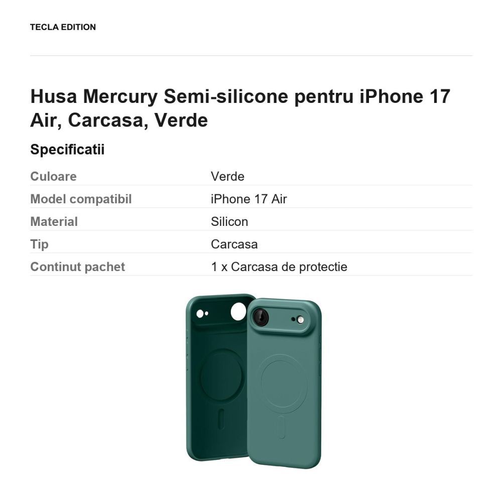 Husa Mercury Semi-silicone pentru iPhone 17 Air, Carcasa, Verde [3]