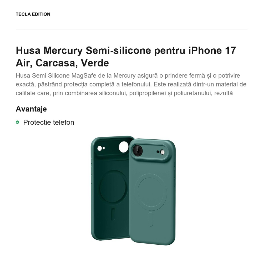 Husa Mercury Semi-silicone pentru iPhone 17 Air, Carcasa, Verde [2]