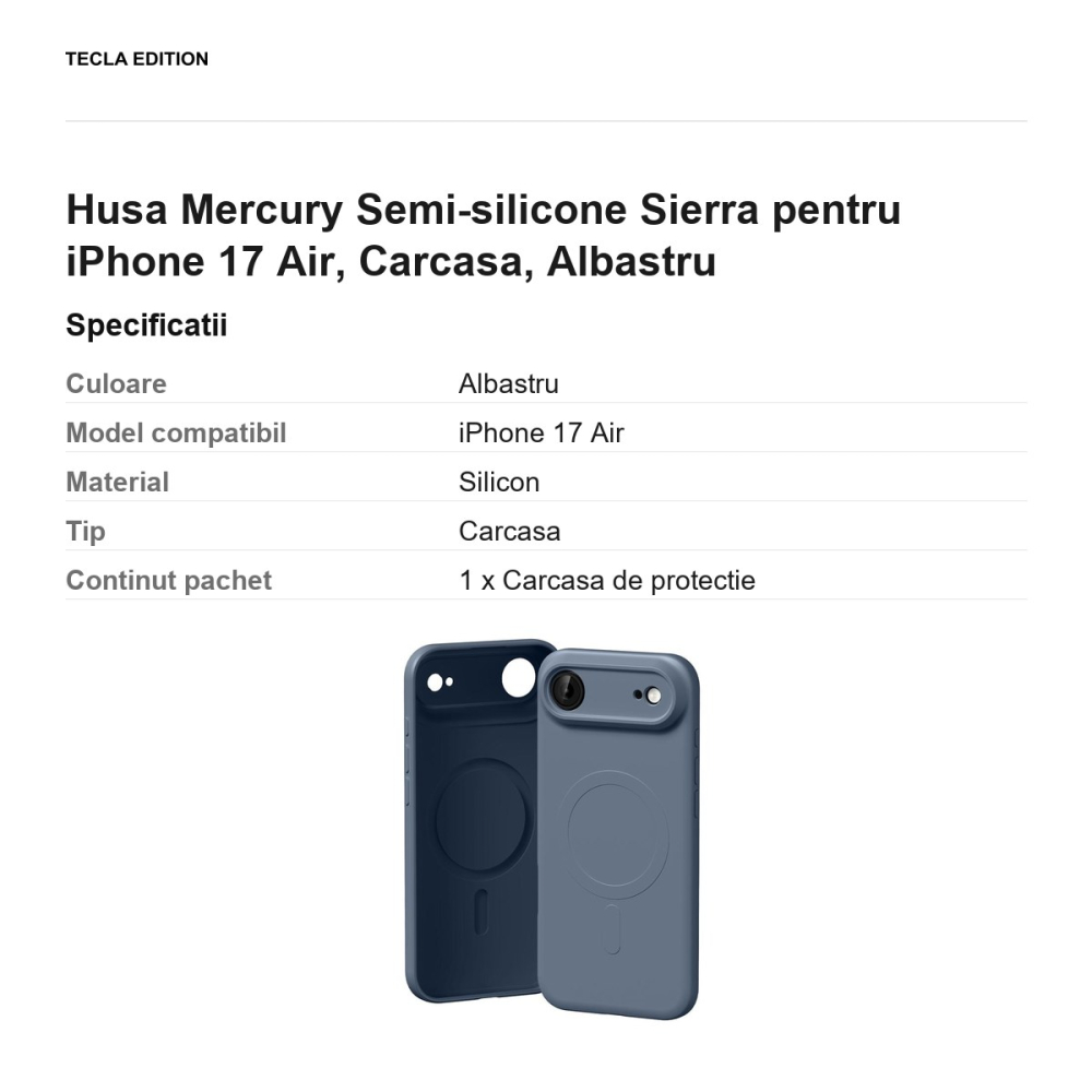Husa Mercury Semi-silicone Sierra pentru iPhone 17 Air, Carcasa, Albastru [3]