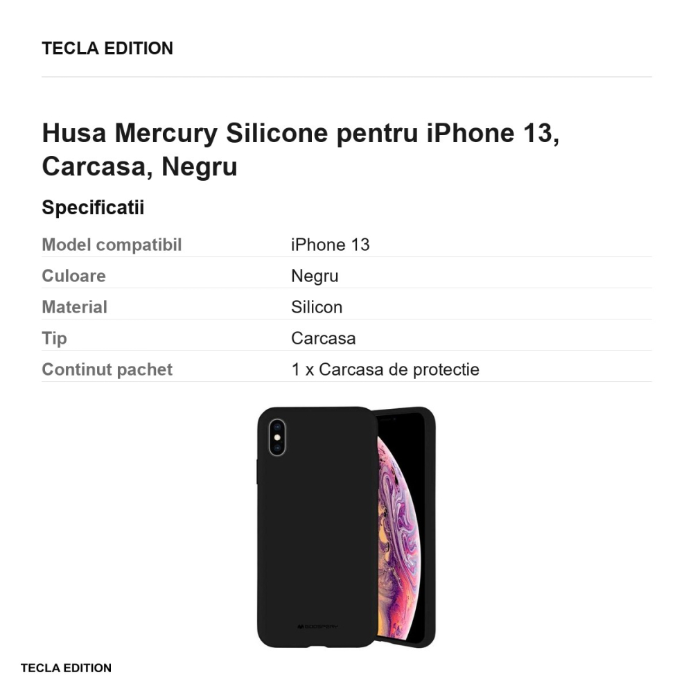 Husa Mercury Silicone pentru iPhone 13, Carcasa, Negru [3]