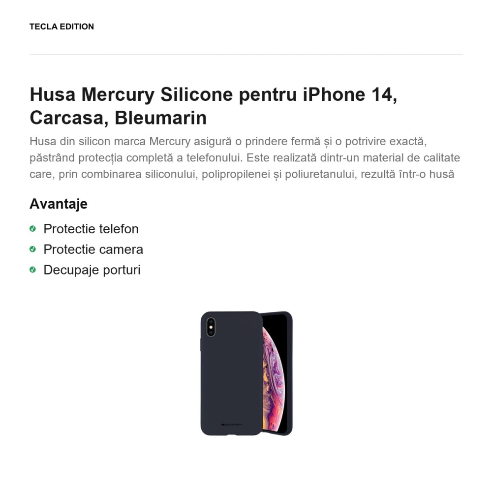 Husa Mercury Silicone pentru iPhone 14, Carcasa, Bleumarin [2]