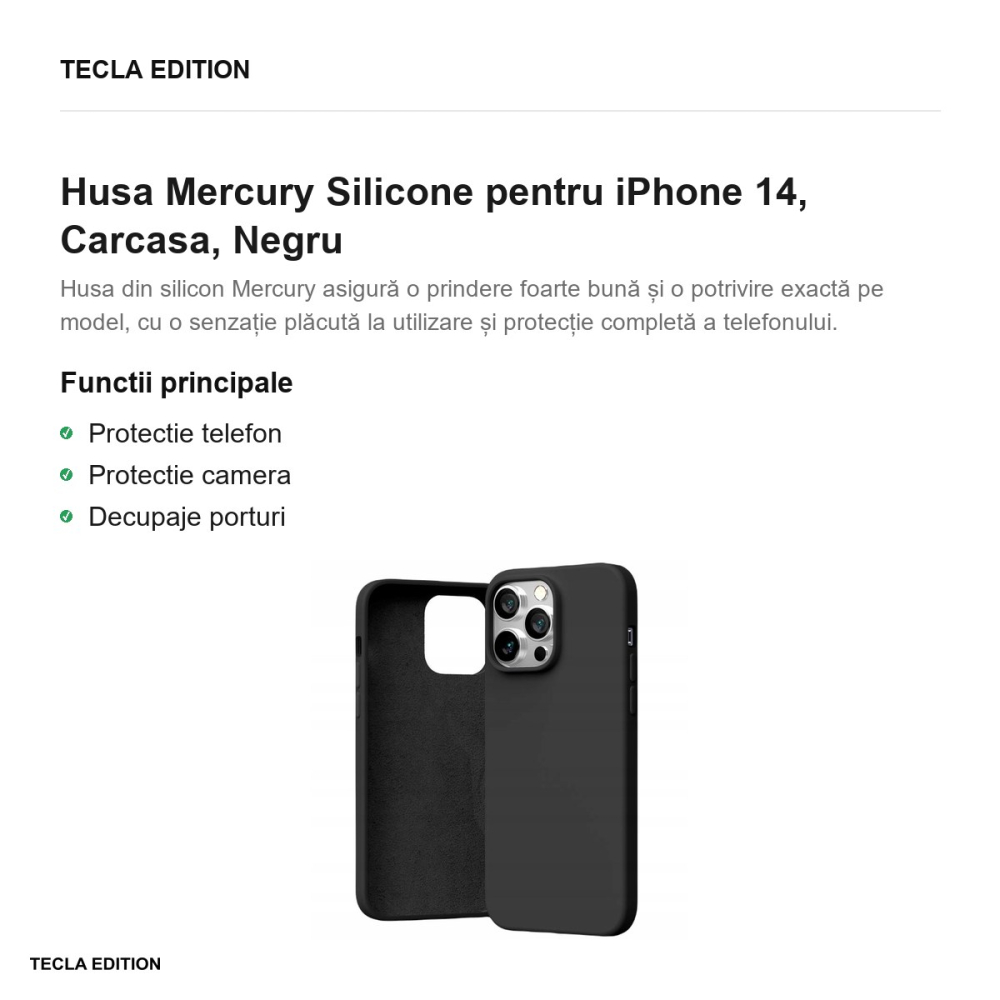 Husa Mercury Silicone pentru iPhone 14, Carcasa, Negru [2]