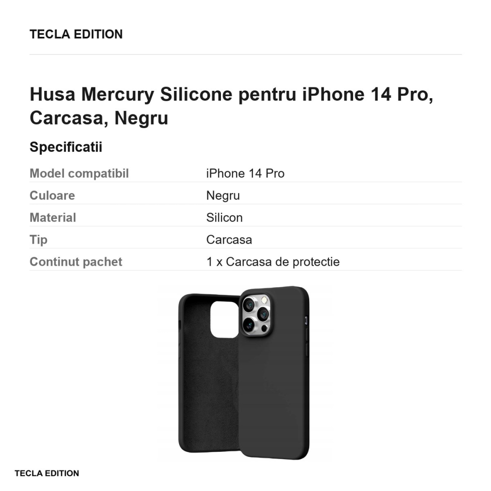 Husa Mercury Silicone pentru iPhone 14 Pro, Carcasa, Negru [3]