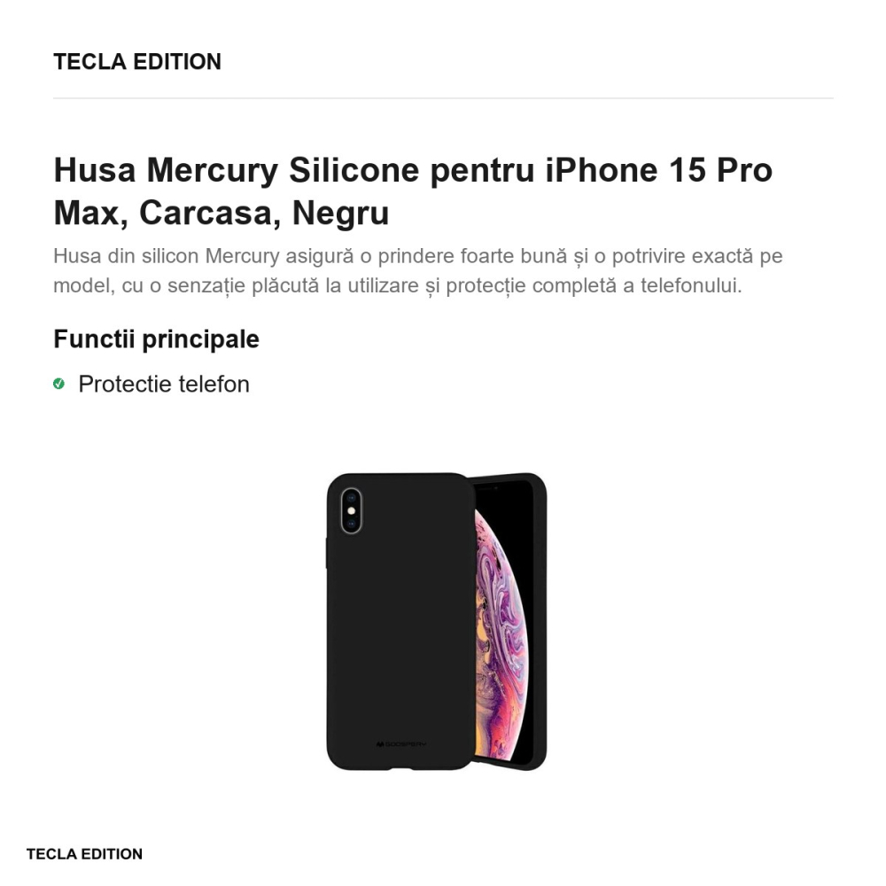 Husa Mercury Silicone pentru iPhone 15 Pro Max, Carcasa, Negru [2]