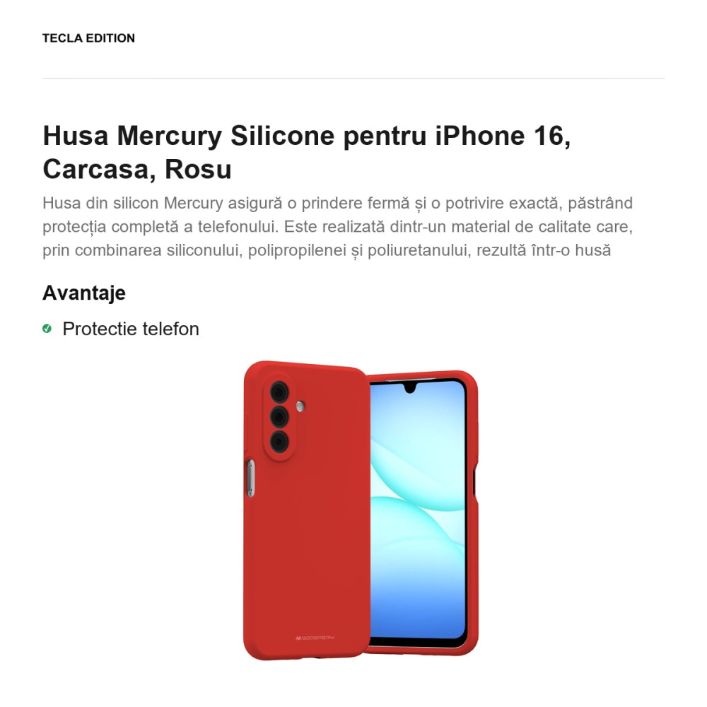 Husa Mercury Silicone pentru iPhone 16, Carcasa, Rosu [2]