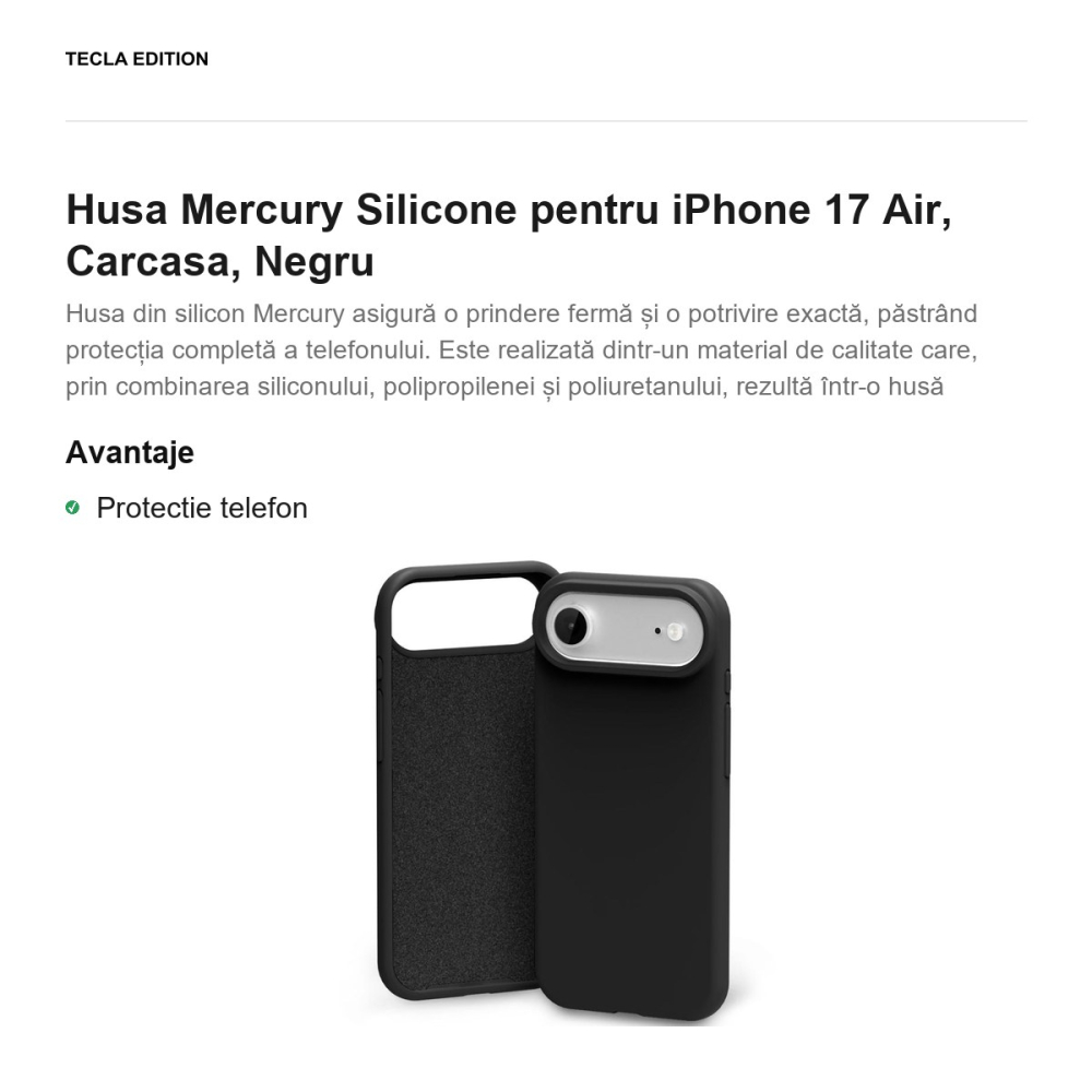 Husa Mercury Silicone pentru iPhone 17 Air, Carcasa, Negru [2]