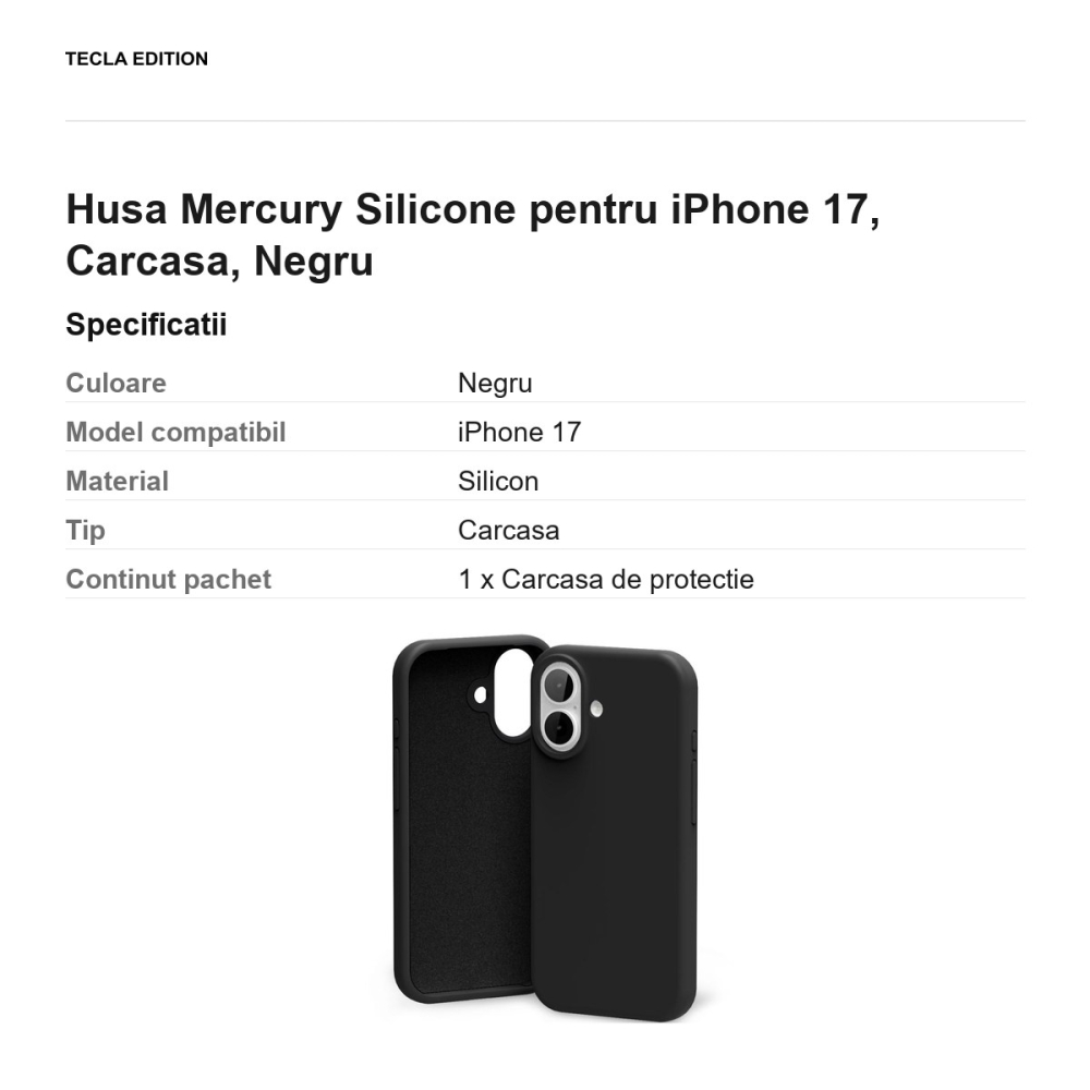 Husa Mercury Silicone pentru iPhone 17, Carcasa, Negru [3]