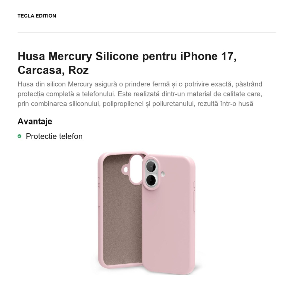 Husa Mercury Silicone pentru iPhone 17, Carcasa, Roz [2]