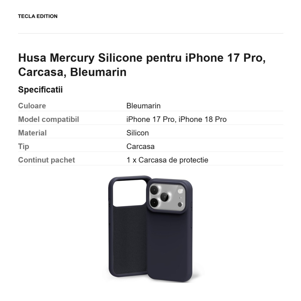 Husa Mercury Silicone pentru iPhone 17 Pro, Carcasa, Bleumarin [3]