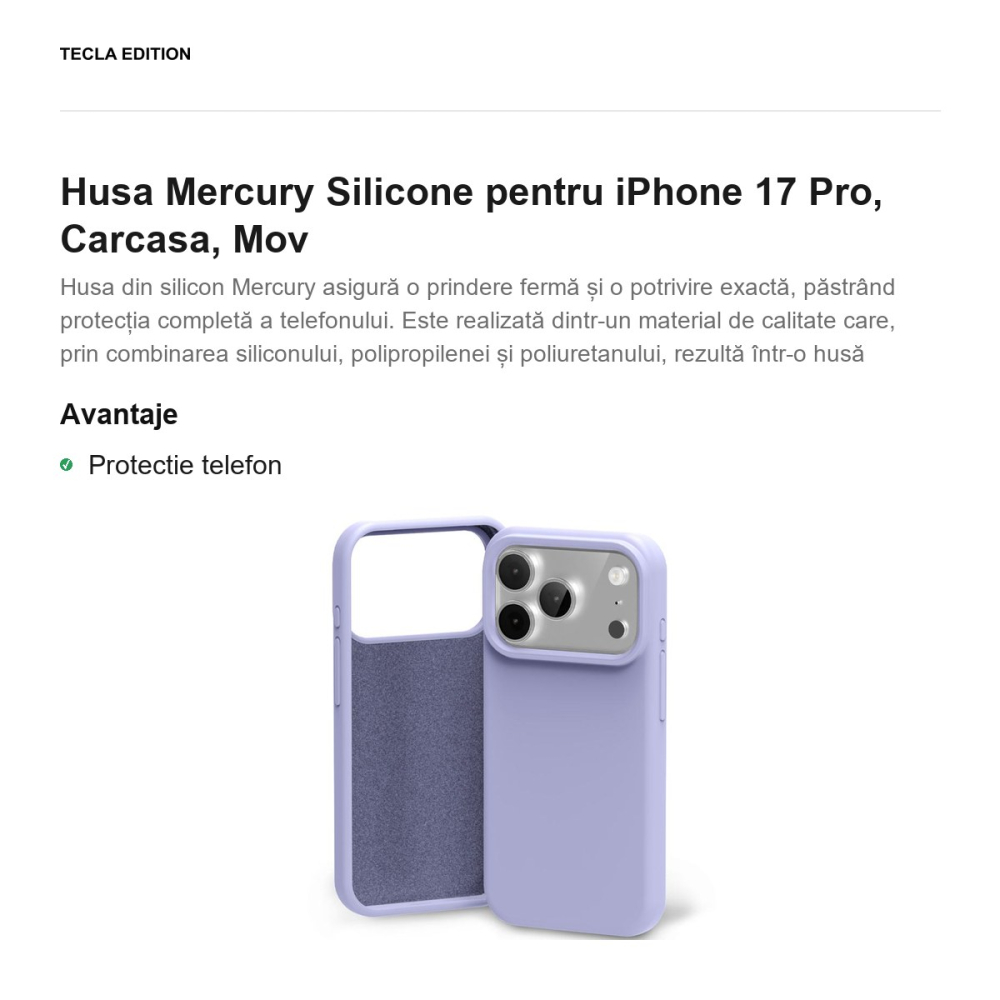 Husa Mercury Silicone pentru iPhone 17 Pro, Carcasa, Mov [2]