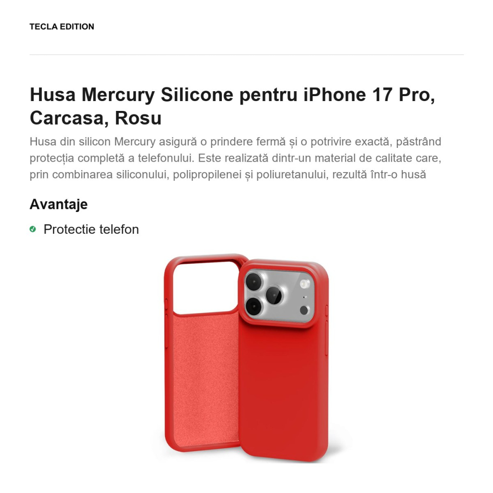 Husa Mercury Silicone pentru iPhone 17 Pro, Carcasa, Rosu [2]