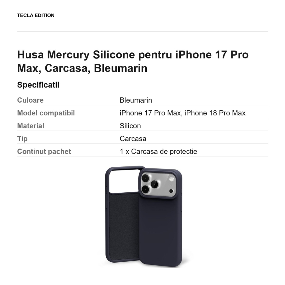 Husa Mercury Silicone pentru iPhone 17 Pro Max, Carcasa, Bleumarin [3]