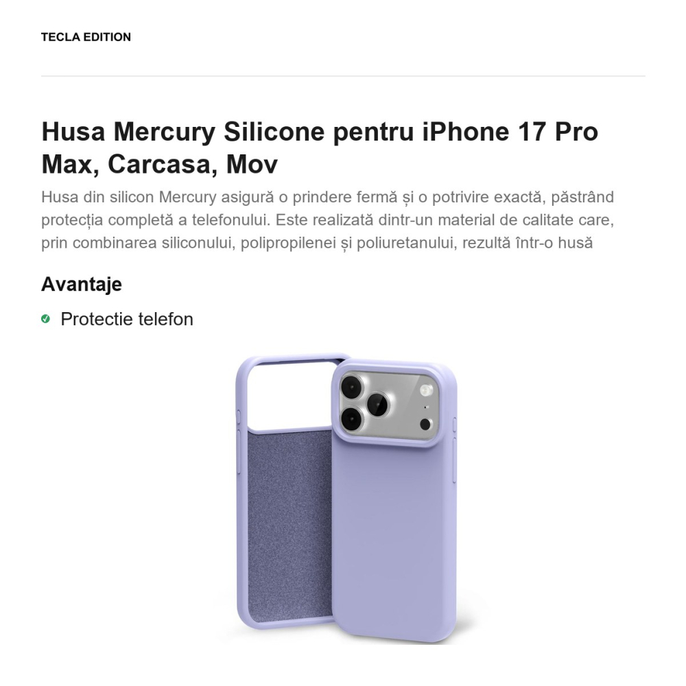Husa Mercury Silicone pentru iPhone 17 Pro Max, Carcasa, Mov [2]