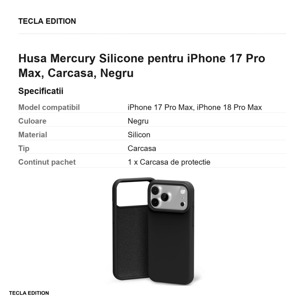 Husa Mercury Silicone pentru iPhone 17 Pro Max, Carcasa, Negru [3]