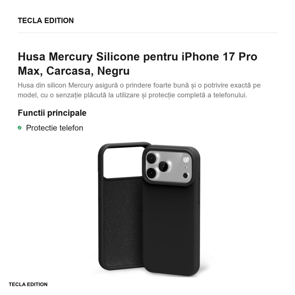 Husa Mercury Silicone pentru iPhone 17 Pro Max, Carcasa, Negru [2]