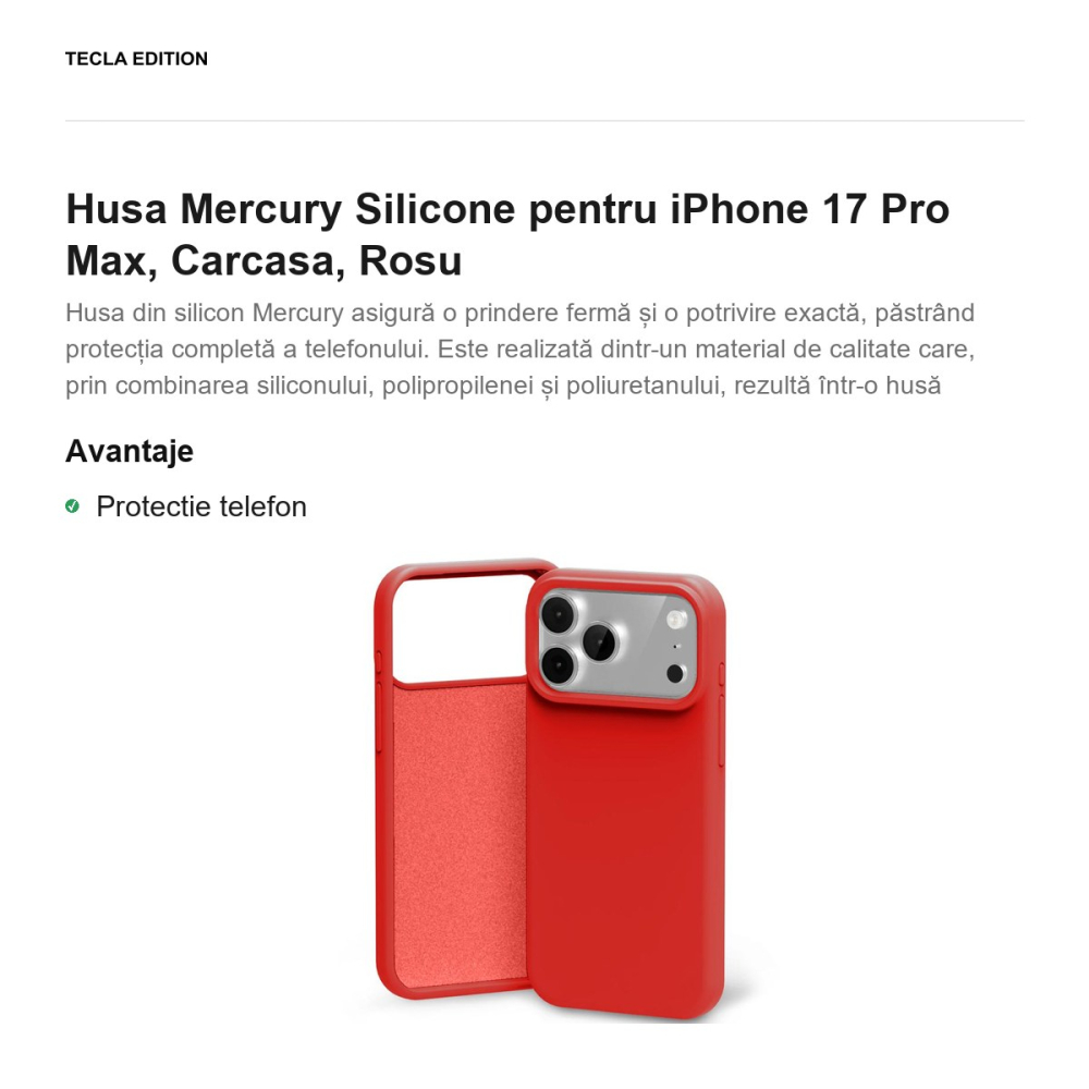Husa Mercury Silicone pentru iPhone 17 Pro Max, Carcasa, Rosu [2]