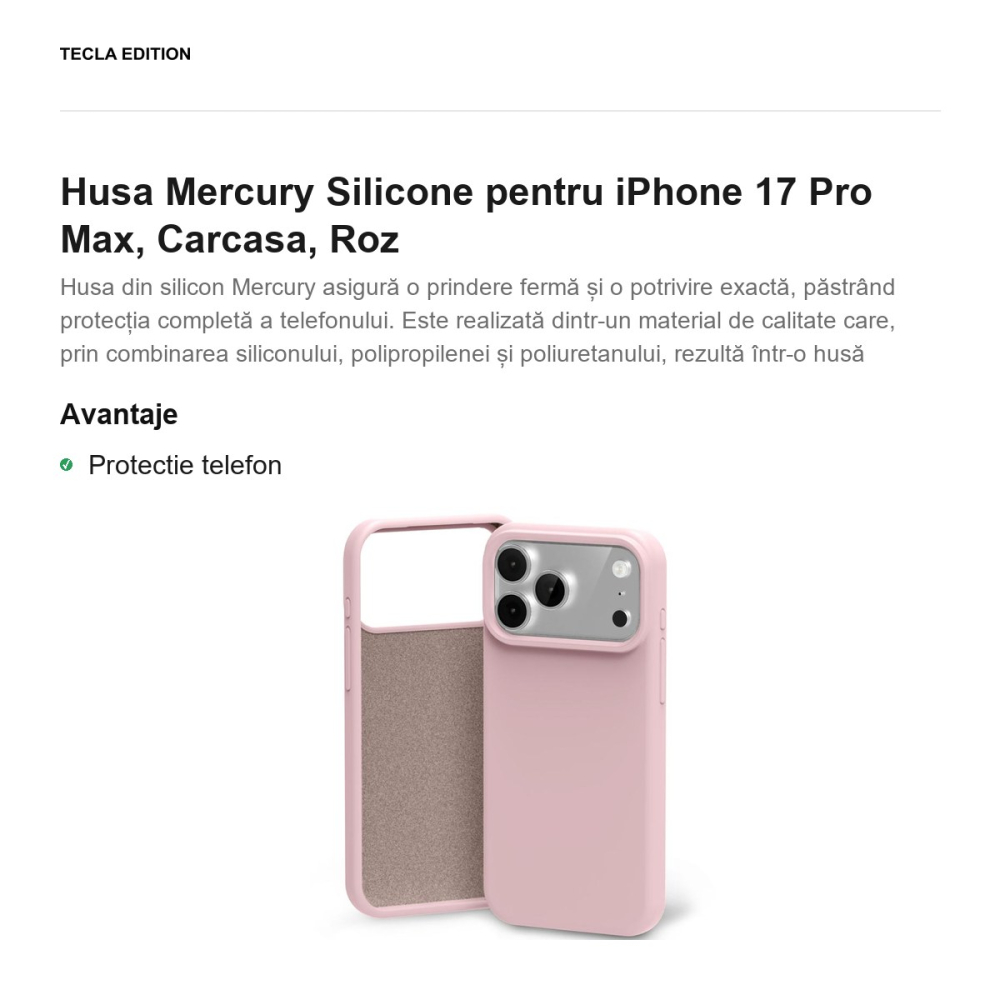 Husa Mercury Silicone pentru iPhone 17 Pro Max, Carcasa, Roz [2]