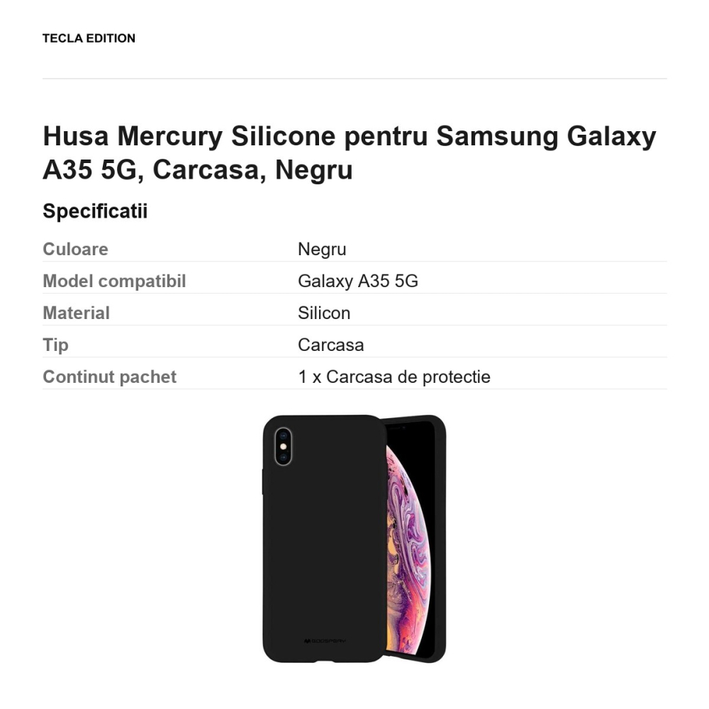 Husa Mercury Silicone pentru Samsung Galaxy A35 5G, Carcasa, Negru [3]