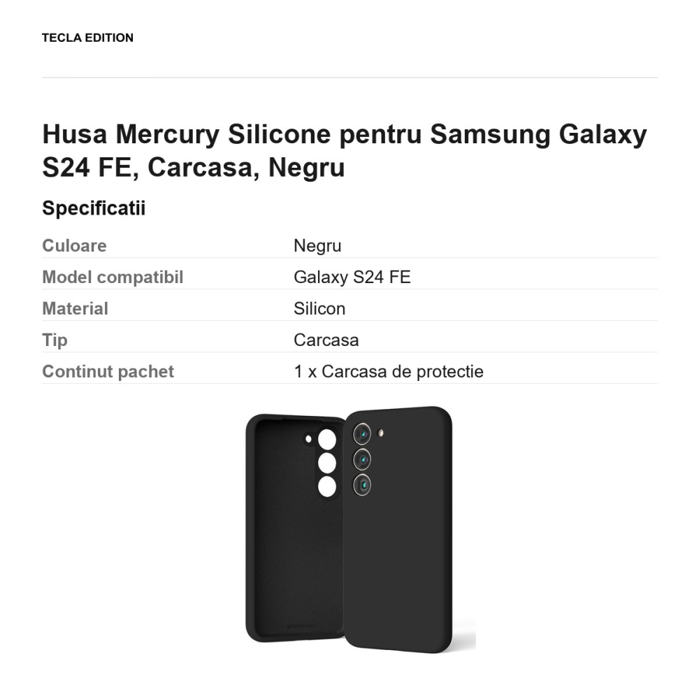 Husa Mercury Silicone pentru Samsung Galaxy S24 FE, Carcasa, Negru [3]