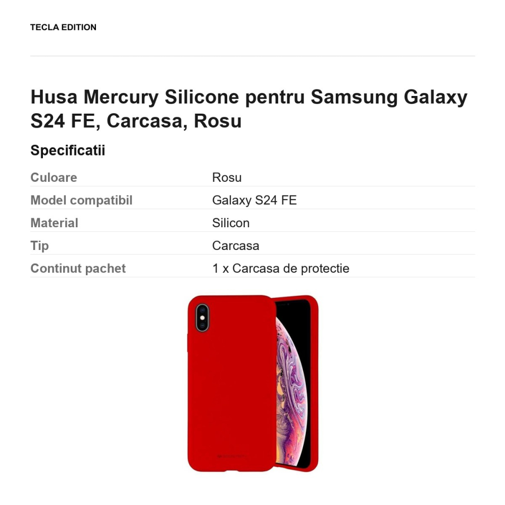Husa Mercury Silicone pentru Samsung Galaxy S24 FE, Carcasa, Rosu [3]