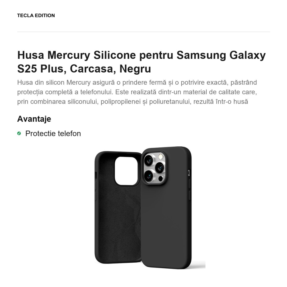 Husa Mercury Silicone pentru Samsung Galaxy S25 Plus, Carcasa, Negru [2]
