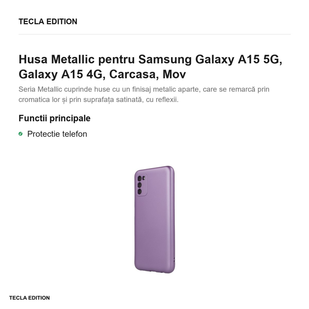 Husa Metallic pentru Samsung Galaxy A15 5G, Galaxy A15 4G, Carcasa, Mov [2]